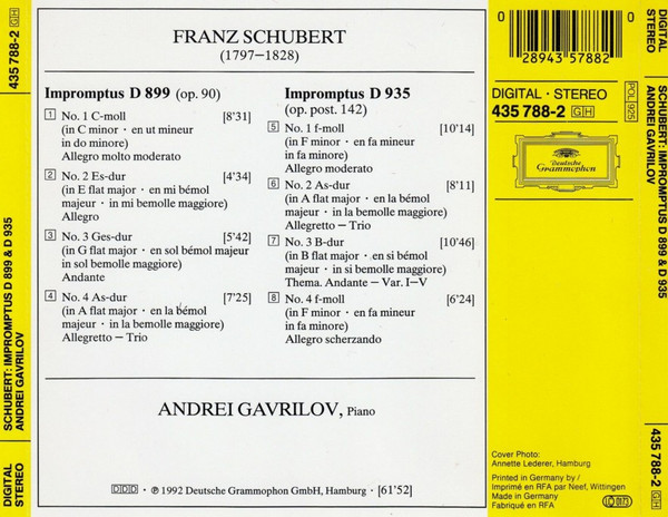 Franz Schubert, Andrei Gavrilov - Impromptus D 899 & D 935 (CD, Album) (Near Mint (NM or M-)) - Image 2