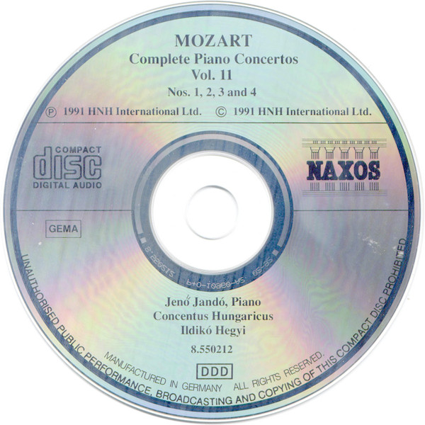 Wolfgang Amadeus Mozart, Jenö Jandó, Concentus Hungaricus, Ildikó Hegyi - Complete Piano Concertos, Vol. 11 (CD, Album, RE) (Near Mint (NM or M-)) - Image 3