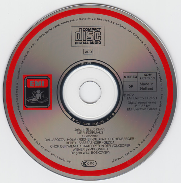 Johann Strauss Jr. - Anneliese Rothenberger, Dietrich Fischer-Dieskau, Nicolai Gedda, Renate Holm, Brigitte Fassbaender, Adolf Dallapozza, Walter Berry, Otto Schenk, Wiener Symphoniker ; Willi Boskovsky - Die Fledermaus - Querschnitt (CD, Album) (Near Mint (NM or M-)) - Image 3
