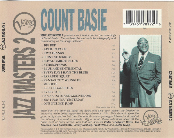 Count Basie - Verve Jazz Masters 2 (CD, Comp) (Near Mint (NM or M-)) - Image 2