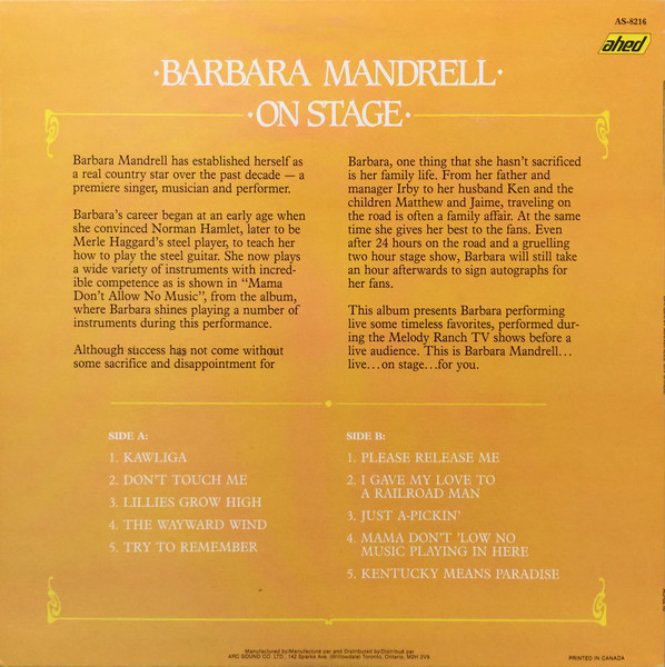 Barbara Mandrell - On Stage (LP) (Mint (M)) - Image 2