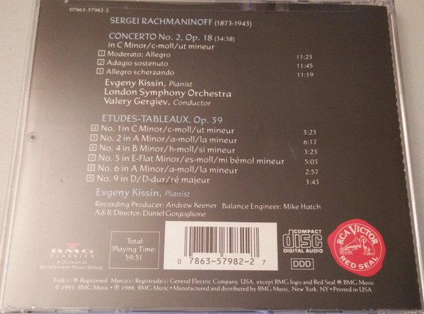 Yevgeny Kissin, Sergei Vasilyevich Rachmaninoff, London Symphony Orchestra, Valery Gergiev - Concerto No. 2 - 6 Etudes-Tableaux (CD, RE) (Near Mint (NM or M-)) - Image 2