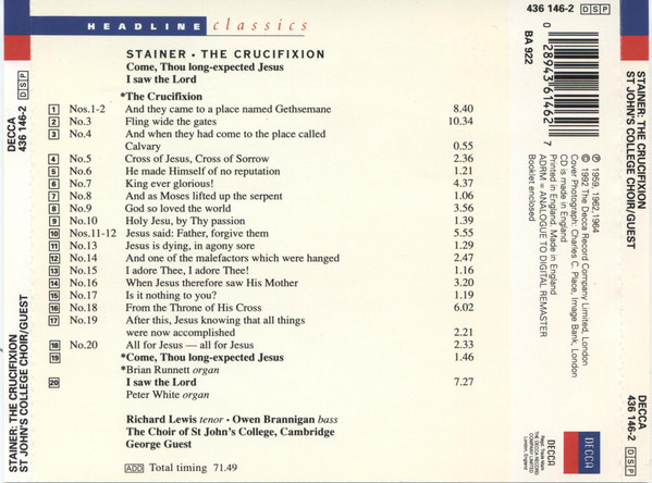 John Stainer, St. John's College Choir, George Guest (2) - The Crucifixion (CD, RE) (Near Mint (NM or M-)) - Image 3