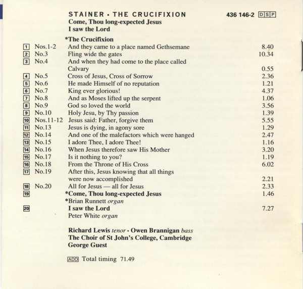 John Stainer, St. John's College Choir, George Guest (2) - The Crucifixion (CD, RE) (Near Mint (NM or M-)) - Image 2