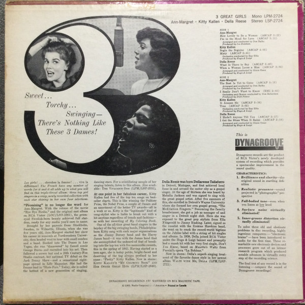 Ann Margret - Kitty Kallen - Della Reese - 3 Great Girls (LP, Album) (Mint (M)) - Image 3
