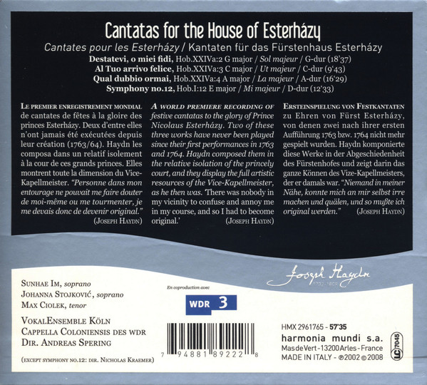 Joseph Haydn - Sunhae Im, Johanna Stojković, Max Ciolek, VokalEnsemble Köln, Cappella Coloniensis, Andreas Spering - Cantatas For The Esterházys (CD, Album, RE) (Near Mint (NM or M-)) - Image 2
