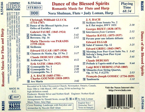 Nora Shulman, Judy Loman - Dance of the Blessed Spirits - Romantic Music for Flute and Harp (CD, Comp) (Near Mint (NM or M-)) - Image 2