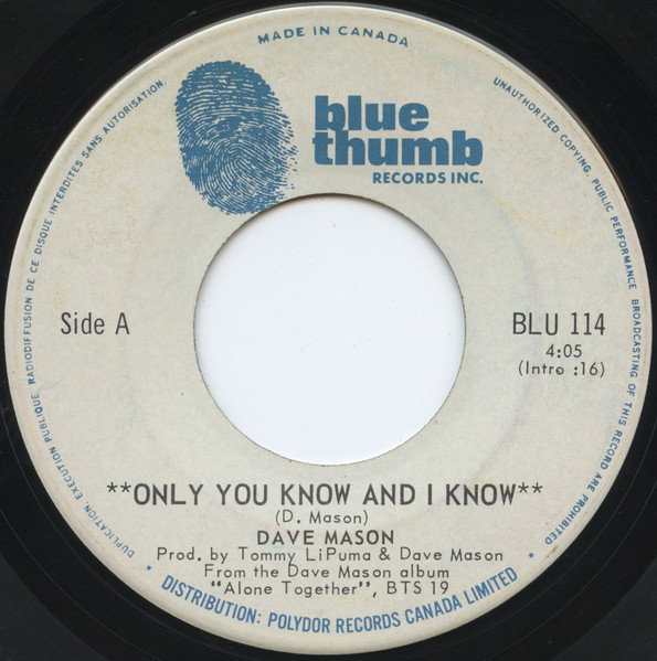 Dave Mason - Only You Know And I Know (7") (Near Mint (NM or M-))