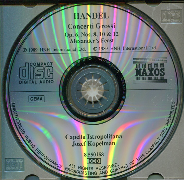 Georg Friedrich Händel, Capella Istropolitana, Jozef Kopelman - Concerti Grossi Op.6 Nos. 8, 10 & 12 - Alexander's Feast (CD) (Near Mint (NM or M-)) - Image 2