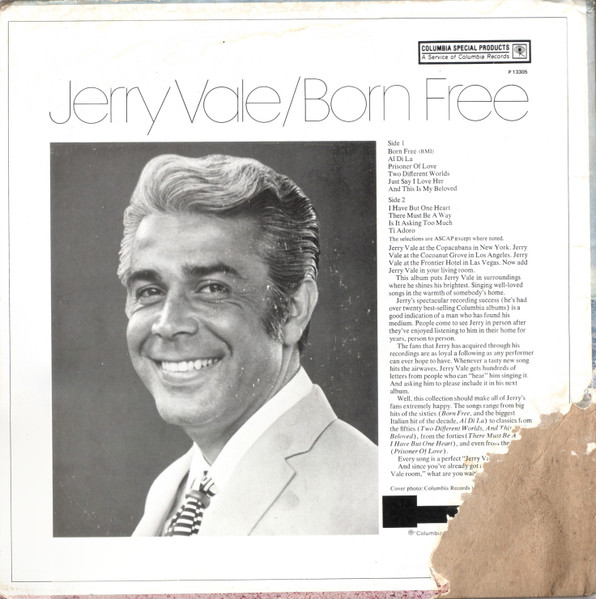 Jerry Vale - Born Free (LP, Album, Comp) (Mint (M)) - Image 2