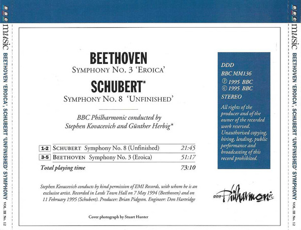 Ludwig Van Beethoven / Franz Schubert, BBC Philharmonic, Stephen Bishop-Kovacevich / Günther Herbig - Symphony No.3 Eroica / Symphony No.8 Unfinished (CD) (Near Mint (NM or M-)) - Image 3
