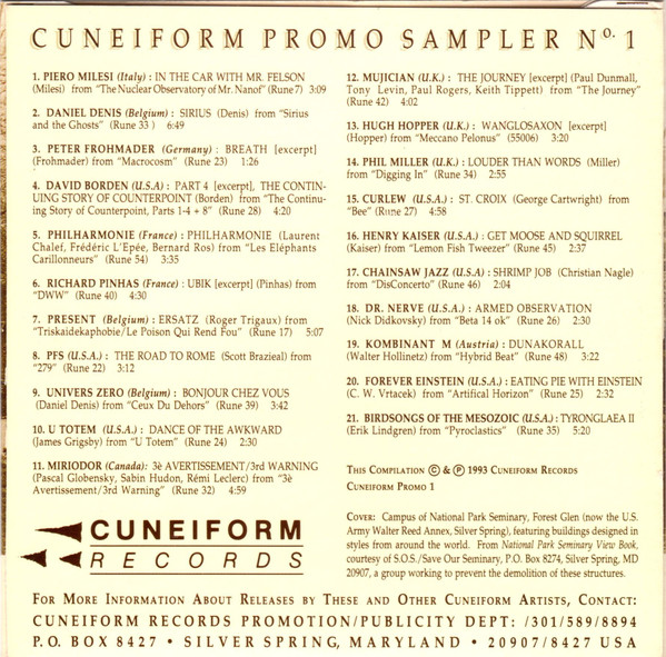 Various - Cuneiform Promo Sampler N°1 (CD, Promo, Smplr) (Near Mint (NM or M-)) - Image 2
