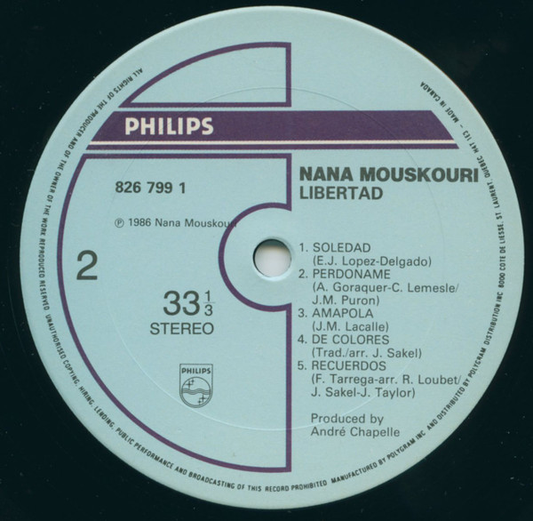 Nana Mouskouri - Libertad (LP, Album) (Mint (M)) - Image 4