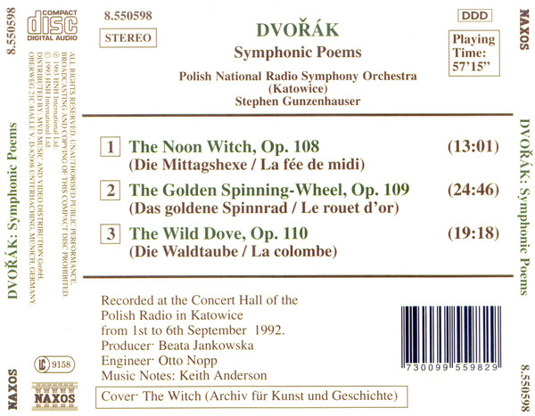Antonín Dvořák, Wielka Orkiestra Symfoniczna Polskiego Radia I Telewizji, Stephen Gunzenhauser - Symphonic Poems (CD, Album) (Near Mint (NM or M-)) - Image 2