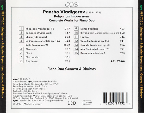Pancho Vladigerov, Piano Duo Genova & Dimitrov - Bulgarian Impressions: Complete Works for Piano Duo (CD, Album) (Near Mint (NM or M-)) - Image 2