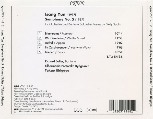 Isang Yun, Richard Salter (2), Filharmonia Pomorska, Takao Ukigaya - Symphony No. 5 (CD, Album) (Near Mint (NM or M-)) - Image 2