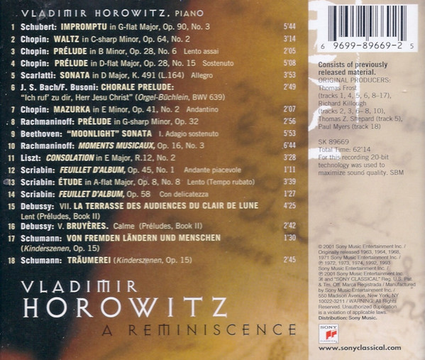 Vladimir Horowitz - Vladimir Horowitz-A Reminiscence (CD, Comp) (Near Mint (NM or M-)) - Image 2
