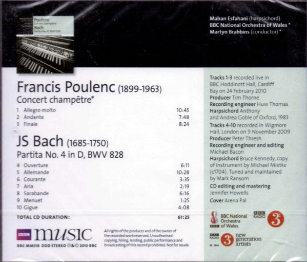 Francis Poulenc, Johann Sebastian Bach - Concert Champêtre / Partita No.4, BWV 828 (CD) (Near Mint (NM or M-)) - Image 3