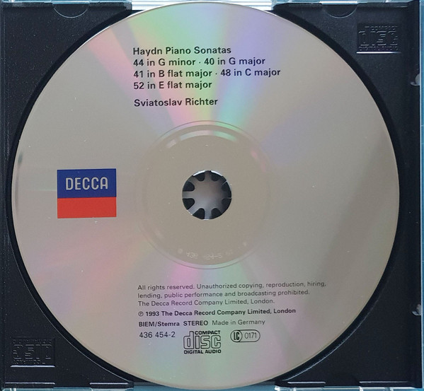 Joseph Haydn, Sviatoslav Richter - Sonatas 40, 41, 44, 48, 52 / Teatro Del Bibiena, Mantova, 1987 (CD) (Near Mint (NM or M-)) - Image 2