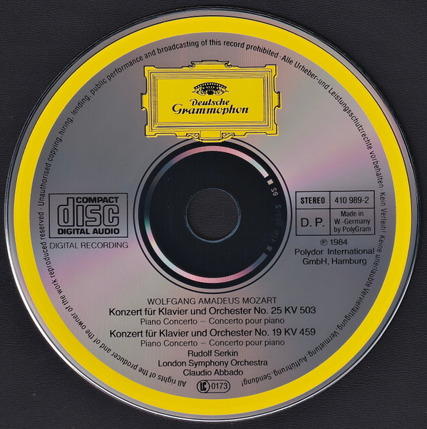 Wolfgang Amadeus Mozart, London Symphony Orchestra, Rudolf Serkin, Claudio Abbado - Klavierkonzerte = Piano Concertos Nos. 25 & 19 (CD) (Near Mint (NM or M-)) - Image 3