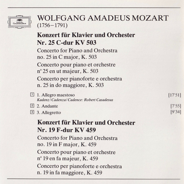 Wolfgang Amadeus Mozart, London Symphony Orchestra, Rudolf Serkin, Claudio Abbado - Klavierkonzerte = Piano Concertos Nos. 25 & 19 (CD) (Near Mint (NM or M-)) - Image 4
