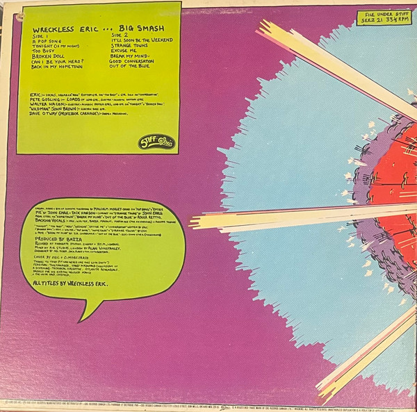 Wreckless Eric - Big Smash (LP, Album) (Mint (M)) - Image 2