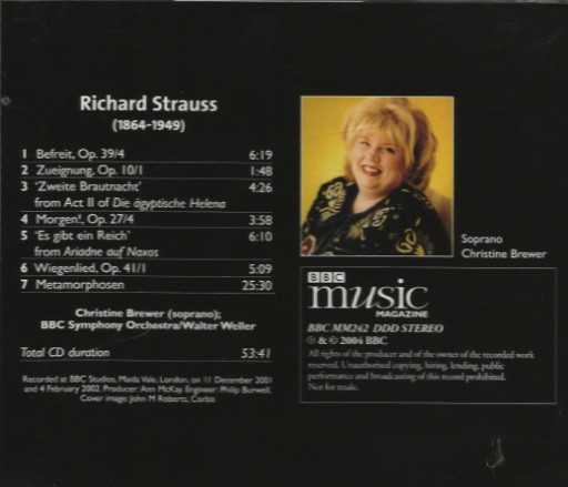 Richard Strauss, Christine Brewer, BBC Symphony Orchestra, Walter Weller - Songs & Arias; Metamorphosen (CD) (Near Mint (NM or M-)) - Image 3