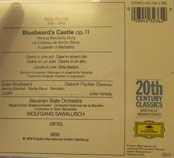 Béla Bartók - Dietrich Fischer-Dieskau, Iulia Várady, Bayerisches Staatsorchester, Wolfgang Sawallisch - Bluebeard's Castle Op. 11 (CD, Album, RE + Box, Sli) (Near Mint (NM or M-)) - Image 3