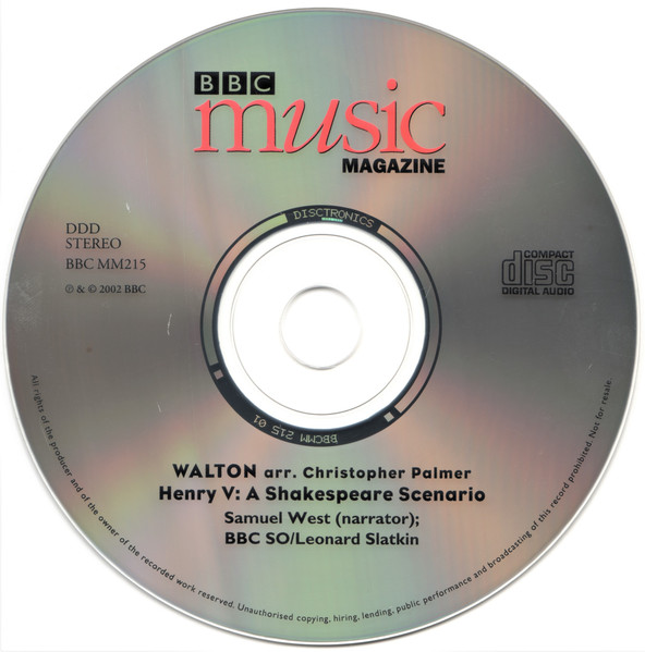 Sir William Walton, Samuel West, BBC Symphony Orchestra, Leonard Slatkin - Henry V (CD) (Near Mint (NM or M-)) - Image 4