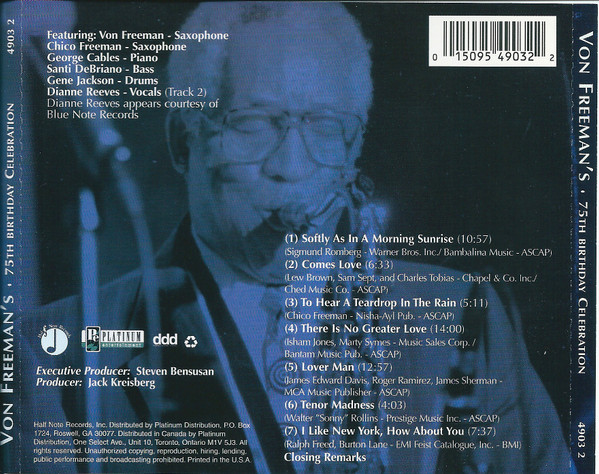 Von Freeman With Chico Freeman Quartet - Von Freeman's 75th Birthday Celebration - Live At The Blue Note (CD, Album) (Mint (M)) - Image 2