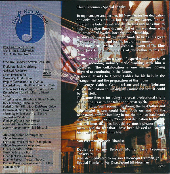 Von Freeman With Chico Freeman Quartet - Von Freeman's 75th Birthday Celebration - Live At The Blue Note (CD, Album) (Mint (M)) - Image 4