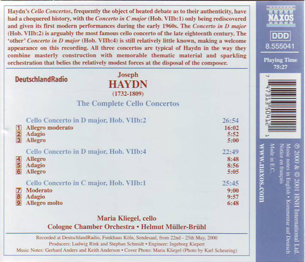Joseph Haydn - Maria Kliegel, Kölner Kammerorchester, Helmut Müller-Brühl - Cello Concertos (CD, Album) (Near Mint (NM or M-)) - Image 2
