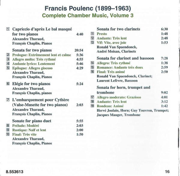Francis Poulenc - Complete Chamber Music, Volume 3 (CD) (Very Good Plus (VG+)) - Image 2