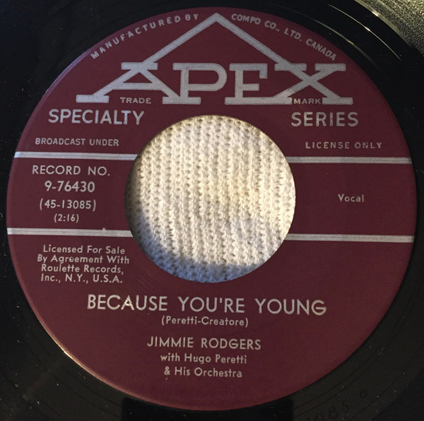 Jimmie Rodgers (2) - Because You're Young / I'm Never Gonna Tell (7", Single) (Near Mint (NM or M-))