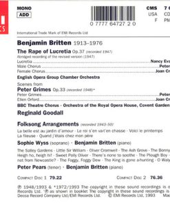 Alternative view of Benjamin Britten, Peter Pears, Joan Cross, Nancy Evans (3), Reginald Goodall, Benjamin Britten - Peter Grimes (Scenes) • The Rape of Lucretia (Abridged) • Folksong Arrangements - The Complete Early HMV & Decca Recordings (2xCD, Mono, RM) (Near Mint (NM or M-))