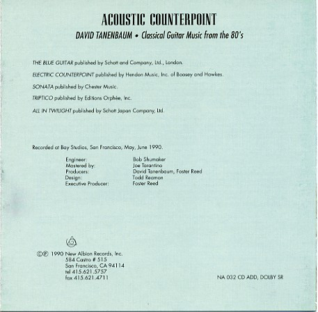 David Tanenbaum - Acoustic Counterpoint (CD, Album) (Near Mint (NM or M-)) - Image 2