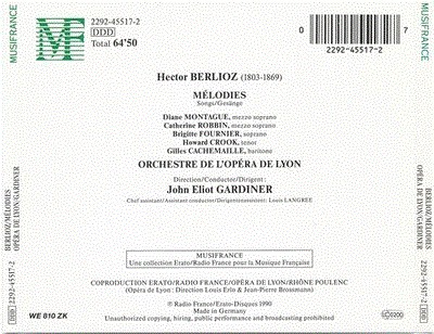 Hector Berlioz – Diana Montague, Catherine Robbin, Brigitte Fournier, Howard Crook, Gilles Cachemaille, Orchestre De L'Opéra De Lyon, John Eliot Gardiner - Mélodies (CD, Album) (Near Mint (NM or M-)) - Image 2