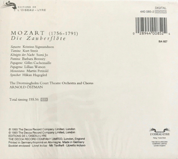Wolfgang Amadeus Mozart - Barbara Bonney · Sumi Jo · Kurt Streit · Gilles Cachemaille · Chorus And Orchestra Of The Drottningholm Court Theatre · Arnold Östman - Die Zauberflöte (2xCD + Box) (Near Mint (NM or M-)) - Image 2