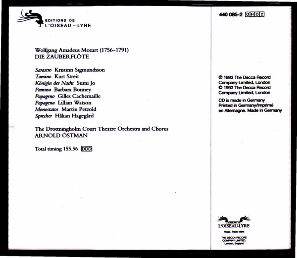 Wolfgang Amadeus Mozart - Barbara Bonney · Sumi Jo · Kurt Streit · Gilles Cachemaille · Chorus And Orchestra Of The Drottningholm Court Theatre · Arnold Östman - Die Zauberflöte (2xCD + Box) (Near Mint (NM or M-)) - Image 4