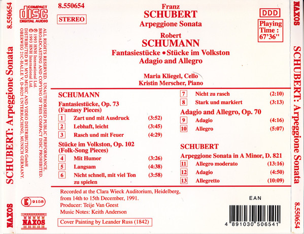 Franz Schubert, Robert Schumann, Maria Kliegel, Kristin Merscher - Arpeggione Sonata, D.821 / Fantasiestücke - Stücke Im Volkston - Adagio And Allegro (CD) (Near Mint (NM or M-)) - Image 2