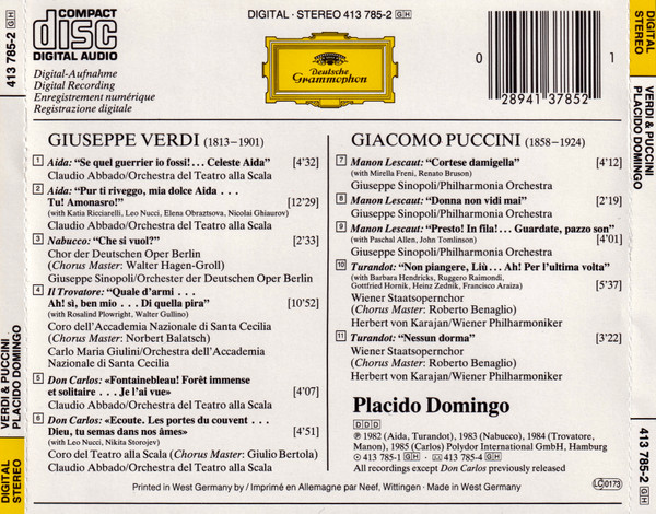 Giuseppe Verdi & Giacomo Puccini / Placido Domingo - Verdi & Puccini (CD, Comp) (Near Mint (NM or M-)) - Image 2