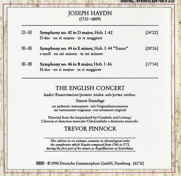 Joseph Haydn - The English Concert, Trevor Pinnock - The "Sturm & Drang" Symphonies - Volume 5 "Trauer" (CD) (Near Mint (NM or M-)) - Image 5