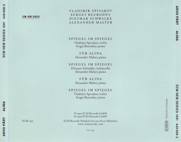 Arvo Pärt - Alina (CD, Album) (Near Mint (NM or M-)) - Image 3