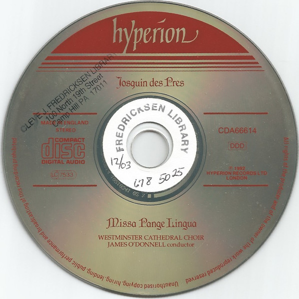 Josquin Des Prés, Westminster Cathedral Choir, James O'Donnell (2) - Missa Pange Lingua / Vultum Tuum Deprecabuntur / Planxit Autem David (CD, Album) (Near Mint (NM or M-)) - Image 3