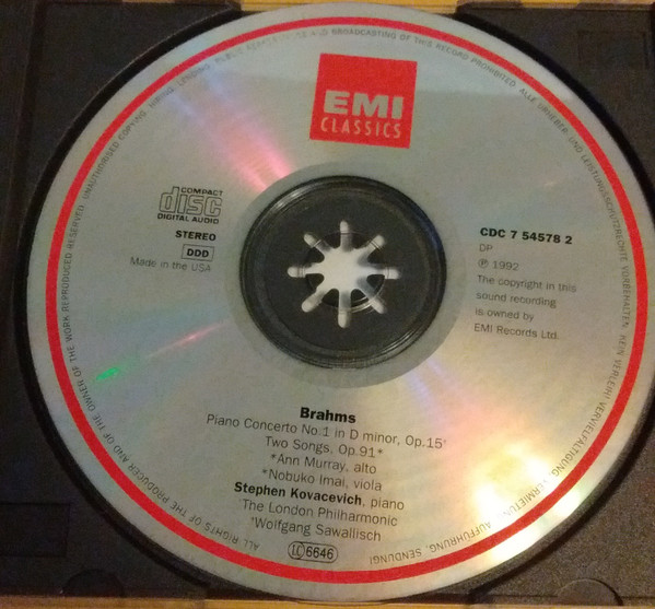 Johannes Brahms, Stephen Bishop-Kovacevich, Wolfgang Sawallisch - Piano Concerto No. 1 - Two Songs, Op. 91 (CD, Album) (Near Mint (NM or M-)) - Image 3
