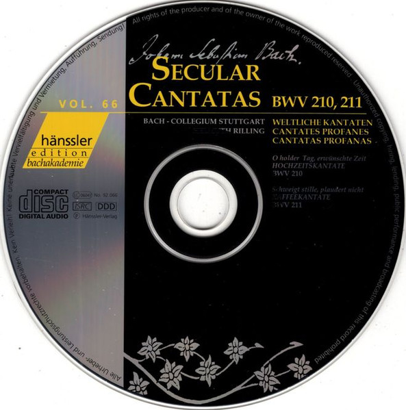 Johann Sebastian Bach, Sibylla Rubens, Christine Schäfer, James Taylor (5), Thomas Quasthoff, Bachcollegium Stuttgart, Helmuth Rilling - Secular Cantatas BWV 210, 211 (CD, Album) (Near Mint (NM or M-)) - Image 3
