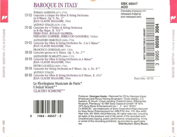 Jean-Claude Malgoire, Florilegium Musicum De Paris, I Solisti Veneti, Claudio Scimone - Baroque In Italy (CD, Album, Comp) (Near Mint (NM or M-)) - Image 2