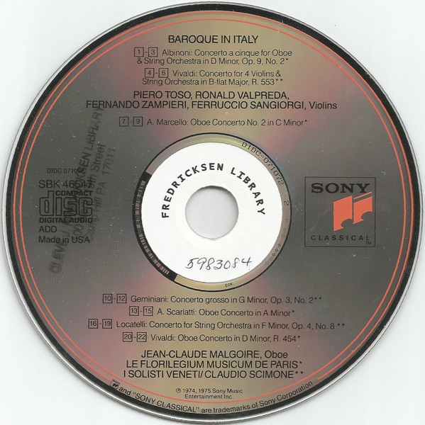 Jean-Claude Malgoire, Florilegium Musicum De Paris, I Solisti Veneti, Claudio Scimone - Baroque In Italy (CD, Album, Comp) (Near Mint (NM or M-)) - Image 3