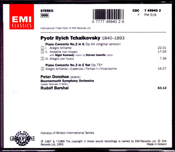 Pyotr Ilyich Tchaikovsky, Peter Donohoe, Nigel Kennedy - Steven Isserlis, Bournemouth Symphony Orchestra, Rudolf Barshai - Piano Concertos 2 & 3 (CD, Comp, RE) (Near Mint (NM or M-)) - Image 2