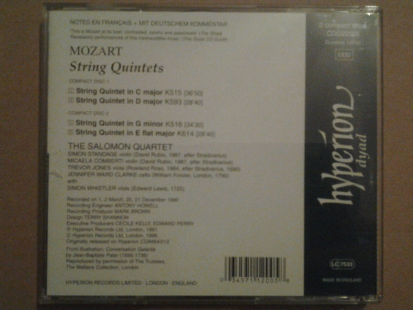 Wolfgang Amadeus Mozart, The Salomon Quartet, Simon Whistler - String Quintets K515, K516, K593, K614 (2xCD, Comp) (Near Mint (NM or M-)) - Image 3